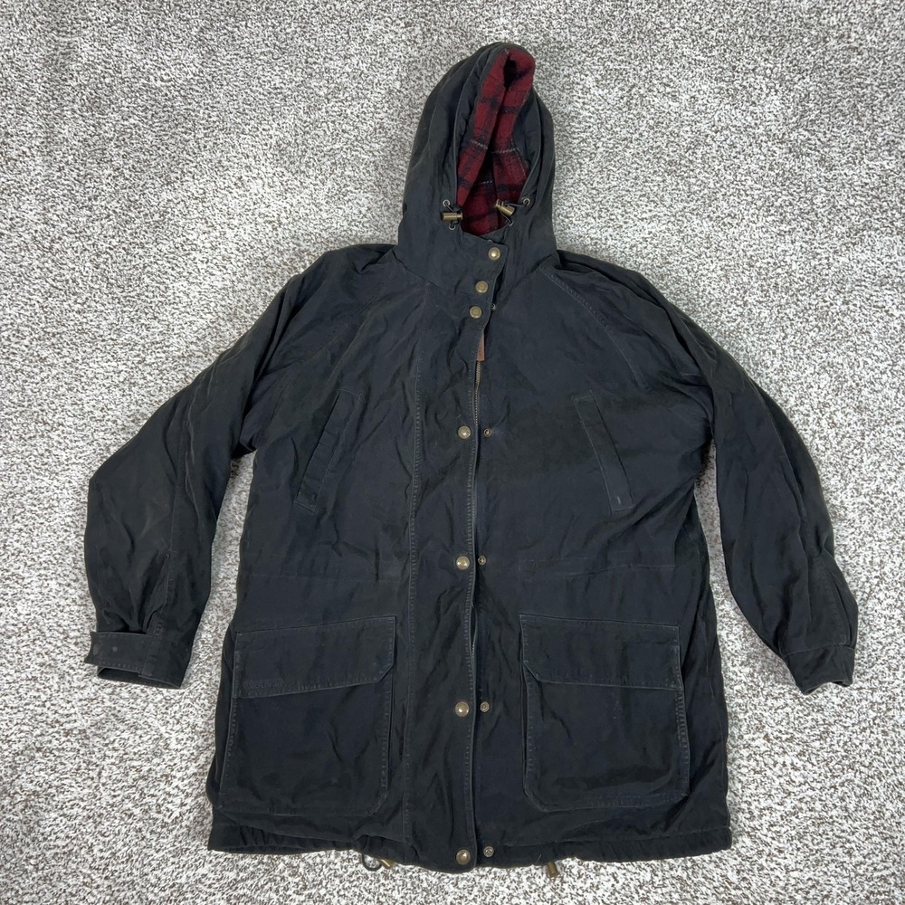 Woolrich Coat Womens Large Black Hooded Wool Lined Parka Jacket Outdoor Gorp